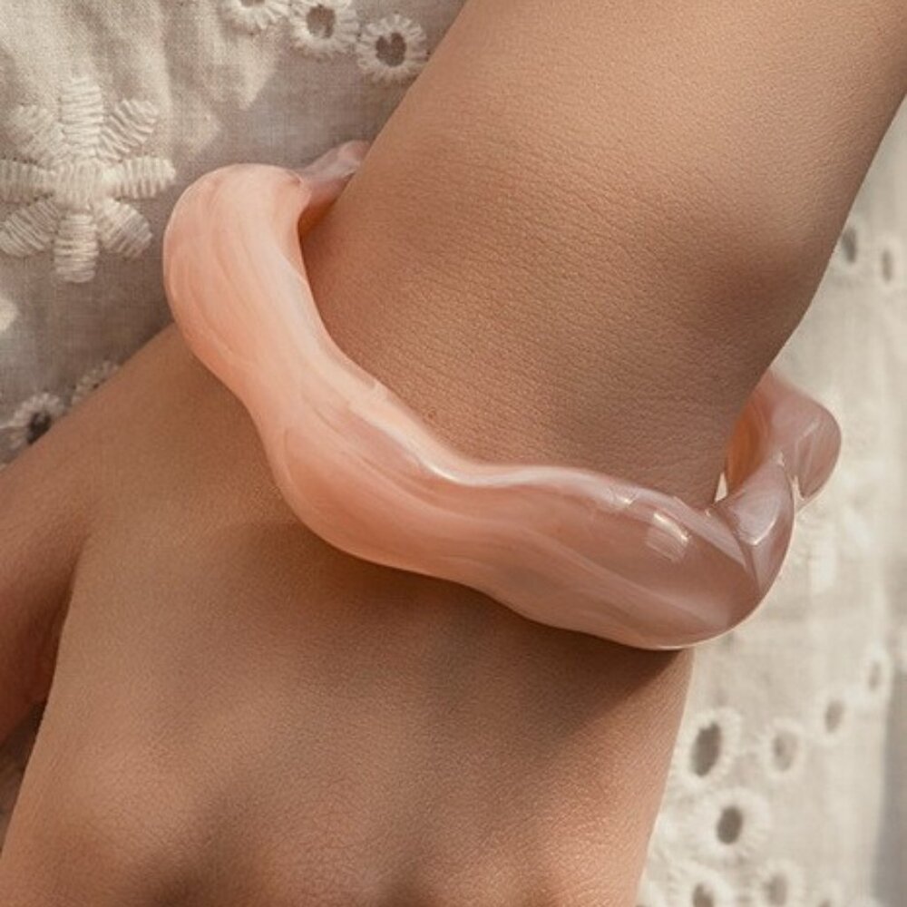 Pink-Wavy Bamboo Design Cuff Bracelet